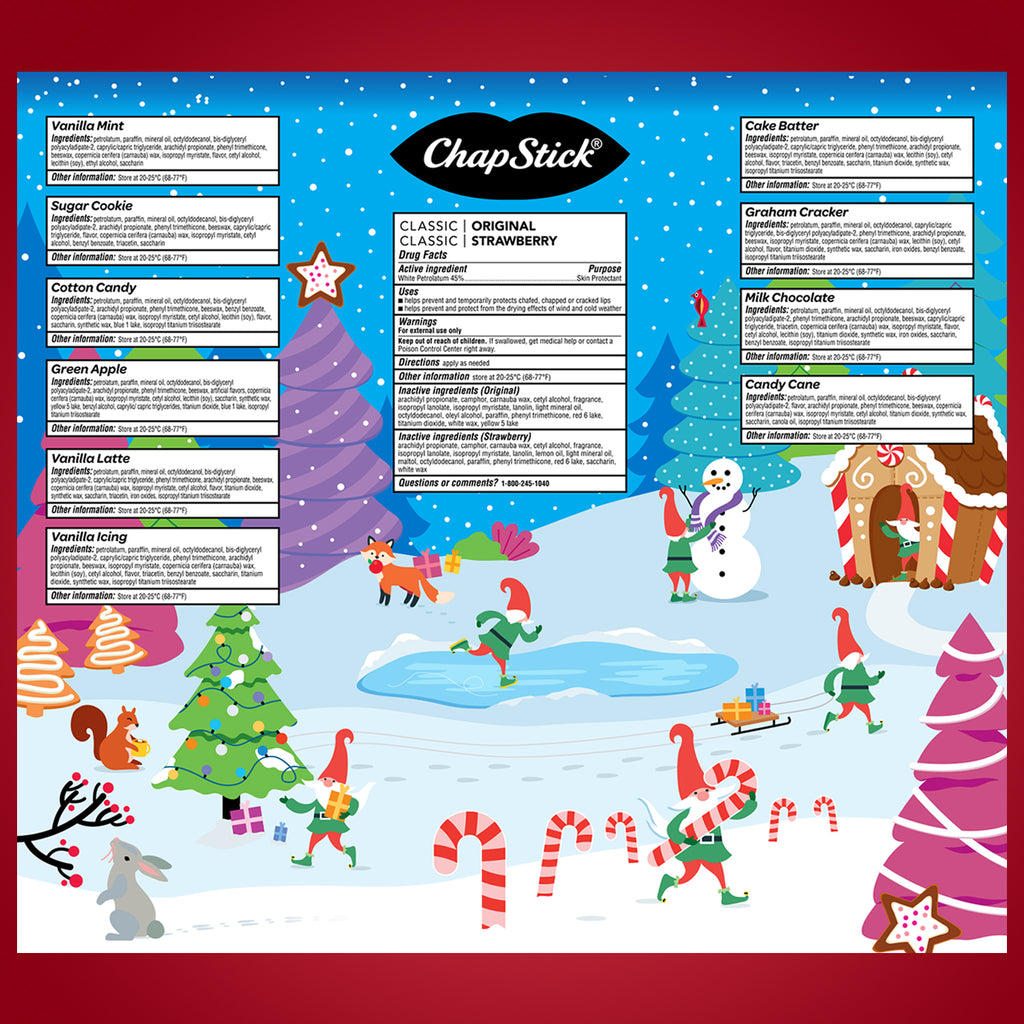 ChapStick Lip Balm Holiday Advent Calendar 12-Pack – Classic Original + 11 Flavored Lip Moisturizers, .15 Oz Ea
