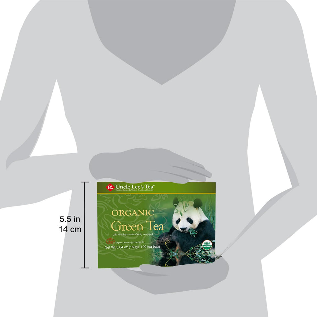 Uncle Lee's Organic Green Tea Bags 2-Pack, 106-Count Super Packs – Bright & Refreshing, Lightly Caffeinated Bulk Tea for Home, Office, Camping