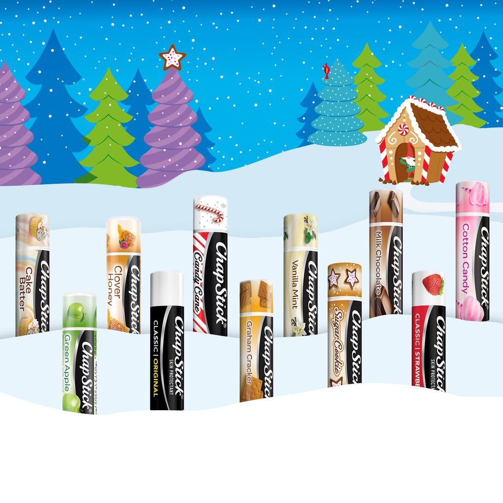 ChapStick Lip Balm Holiday Advent Calendar 12-Pack – Classic Original + 11 Flavored Lip Moisturizers, .15 Oz Ea
