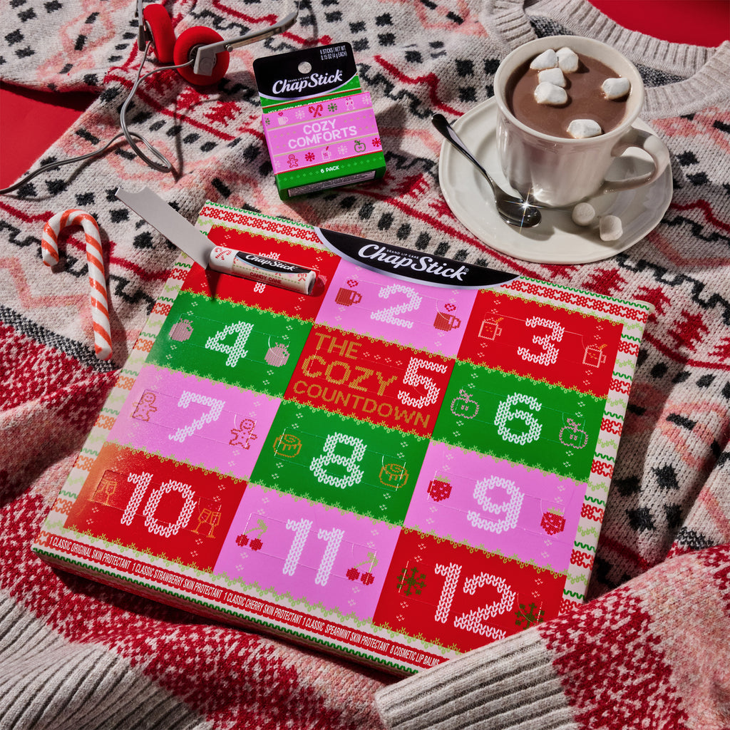 ChapStick Cozy Countdown Holiday Lip Balms 12-Pack, Advent Calendar.