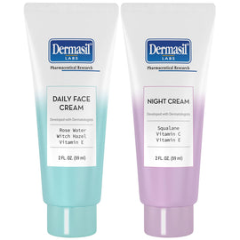 Dermasil Face Moisturizer Variety 2-Pack – Daily Face Cream with Witch Hazel and Rose Water + Night Cream with Vitamin C and Squalane 2 Oz Ea