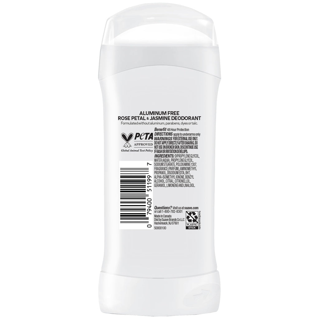 Suave Aluminum-Free Deodorant, Rose Petal & Jasmine, 2.6 Oz