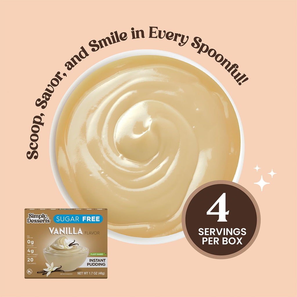 Simply Desserts Vanilla Instant Pudding, Sugar-Free, 6-Pack – Healthy Dessert, Keto Snacks, Vegan & Diabetic-Friendly, Kosher, 1.7 Oz Ea