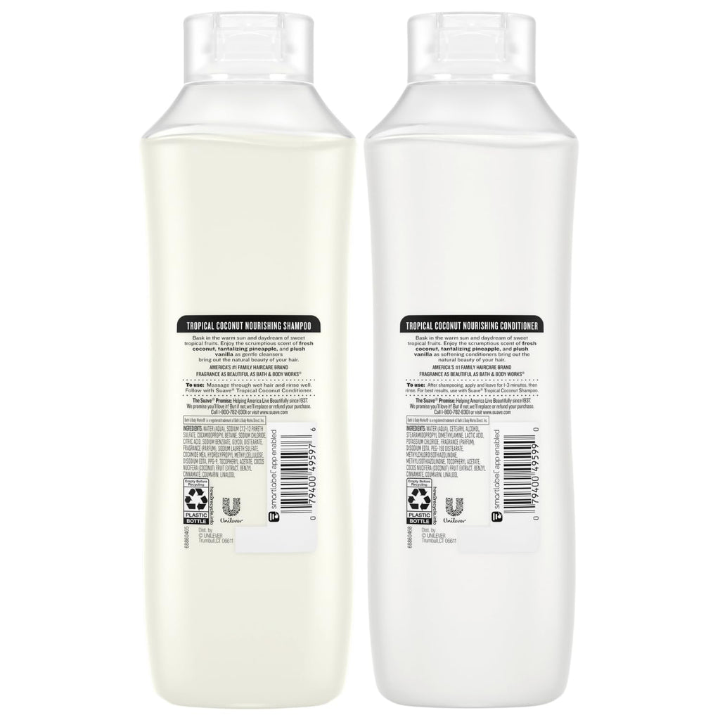 Suave Shampoo and Conditioner Set, Tropical Coconut – Everyday Nourishing Formulas with Botanical Extract and Vitamin E, 22.5 OZ Ea (2 Piece Set)