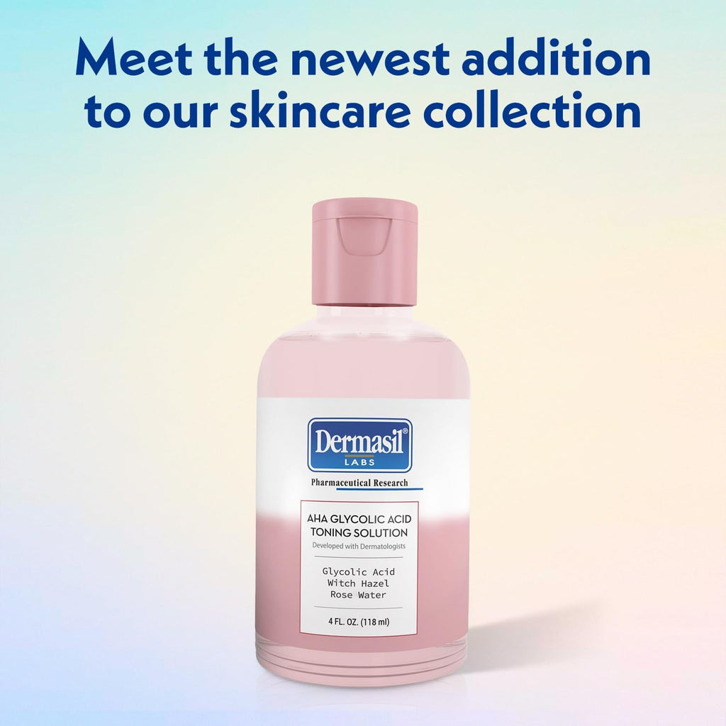Dermasil AHA Glycolic Acid Toning Solution 3-Pack – Exfoliating Toner for Face with Rose Water, Witch Hazel, and Hyaluronic Acid, 4 Oz Ea