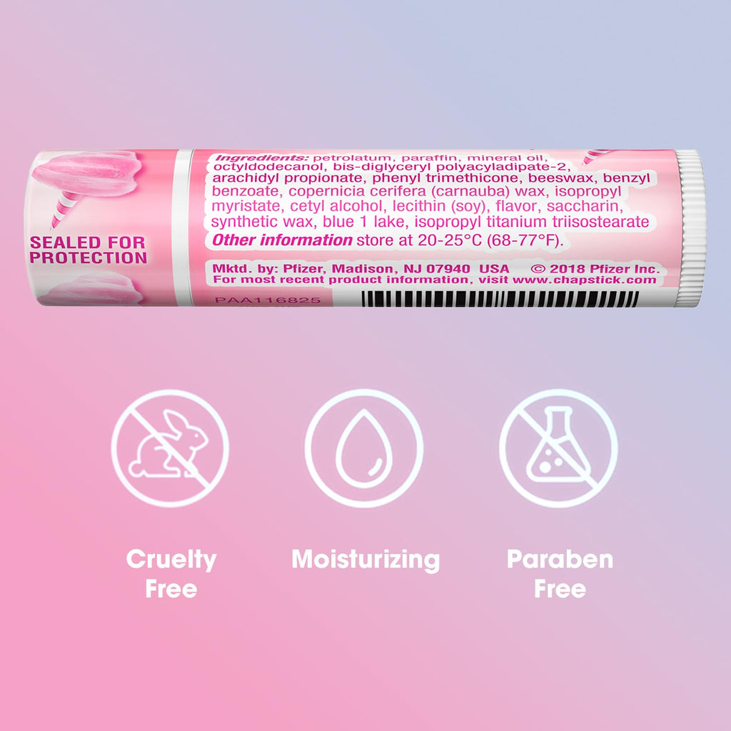 ChapStick Lip Moisturizer, Cotton Candy, 12-Pack – Limited Edition Bulk Lip Balm, Fun & Yummy, 0.15 Oz Ea