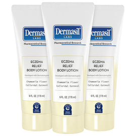 Dermasil Eczema Relief Lotion 3-Pack – Fast-absorbing, non-greasy, fragrance-free with oatmeal & chamomile. Cruelty-free, 6 oz each.