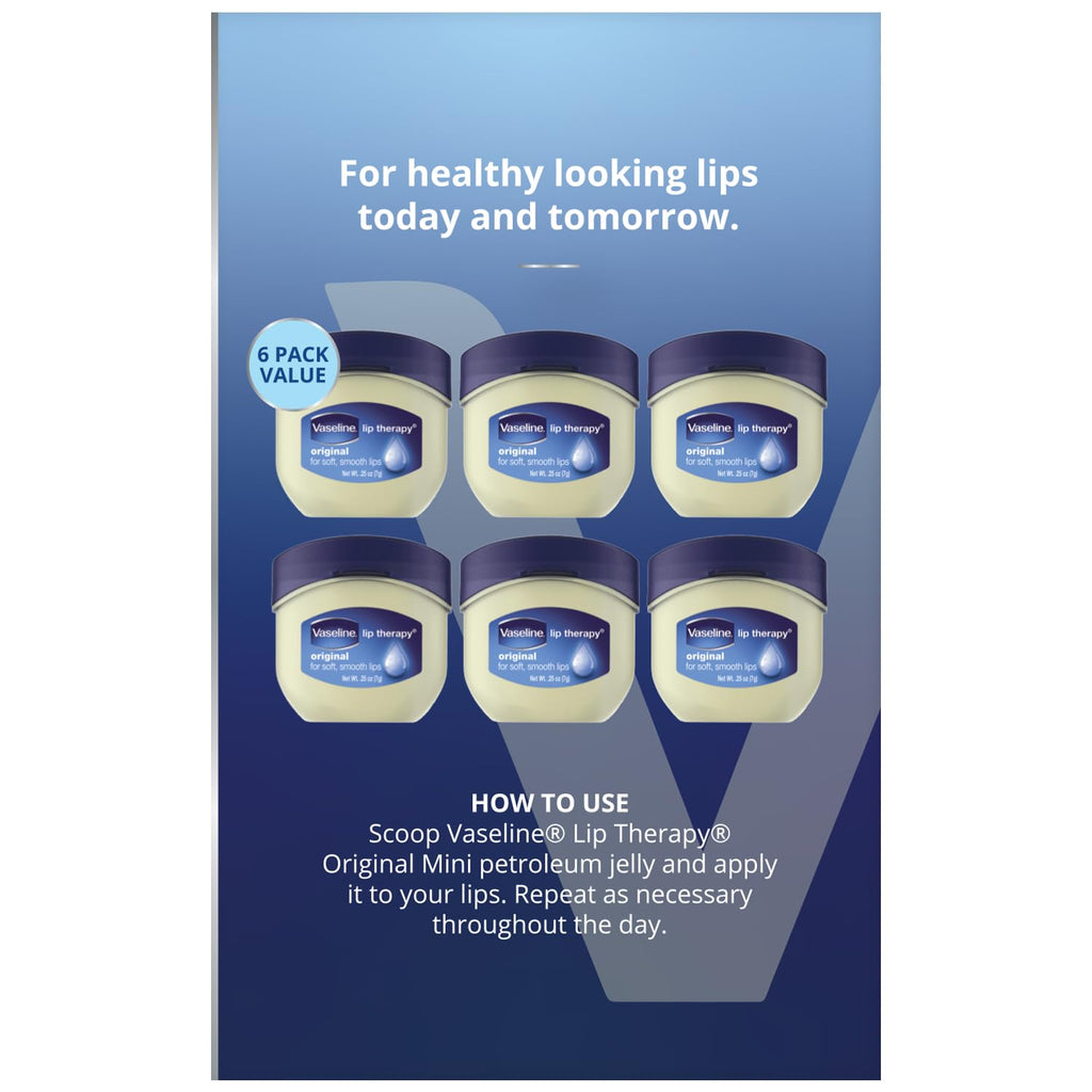 Vaseline Lip Therapy 6-Pack – Mini Lip Balm for Healing Dry Lips, Travel-Size Petroleum Jelly Lip Care, Premium Gift Set, 0.25 Oz Each