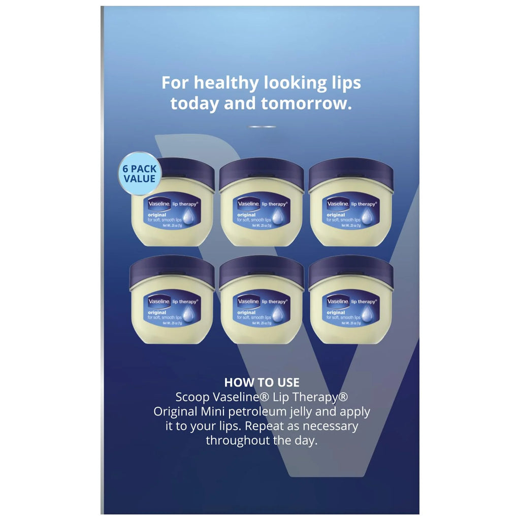Vaseline Lip Therapy 6-Pack – Mini Lip Balm for Healing Dry Lips, Travel-Size Petroleum Jelly Lip Care, Premium Gift Set, 0.25 Oz Each