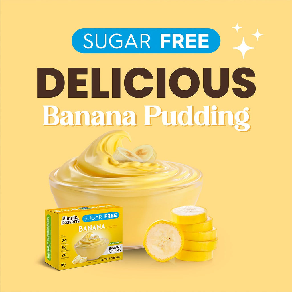 Simply Desserts Banana Instant Pudding, Sugar-Free, 6-Pack – Healthy Dessert, Keto Snacks, Vegan & Diabetic-Friendly, Kosher, 1.7 Oz Ea