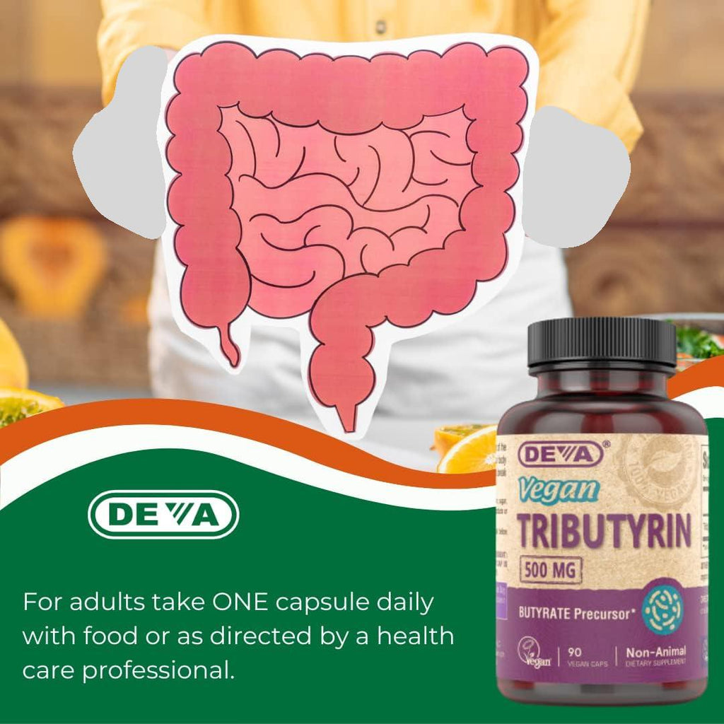DEVA Vegan Tributyrin Supplement - Butyrate Precursor, Gut Barrier Support, 500 MG Vegan Capsules, Leaky Gut Support, 90 Count (Pack of 2)