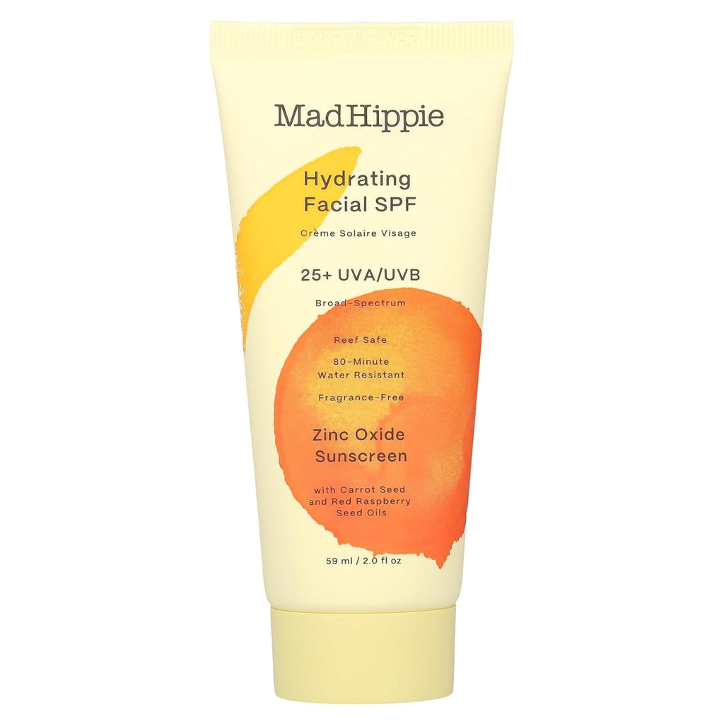 Mad Hippie Hydrating Facial SPF 25+, Zinc Oxide Sunscreen, Reef-Safe Face Cream, Fragrance-Free, 2 Oz