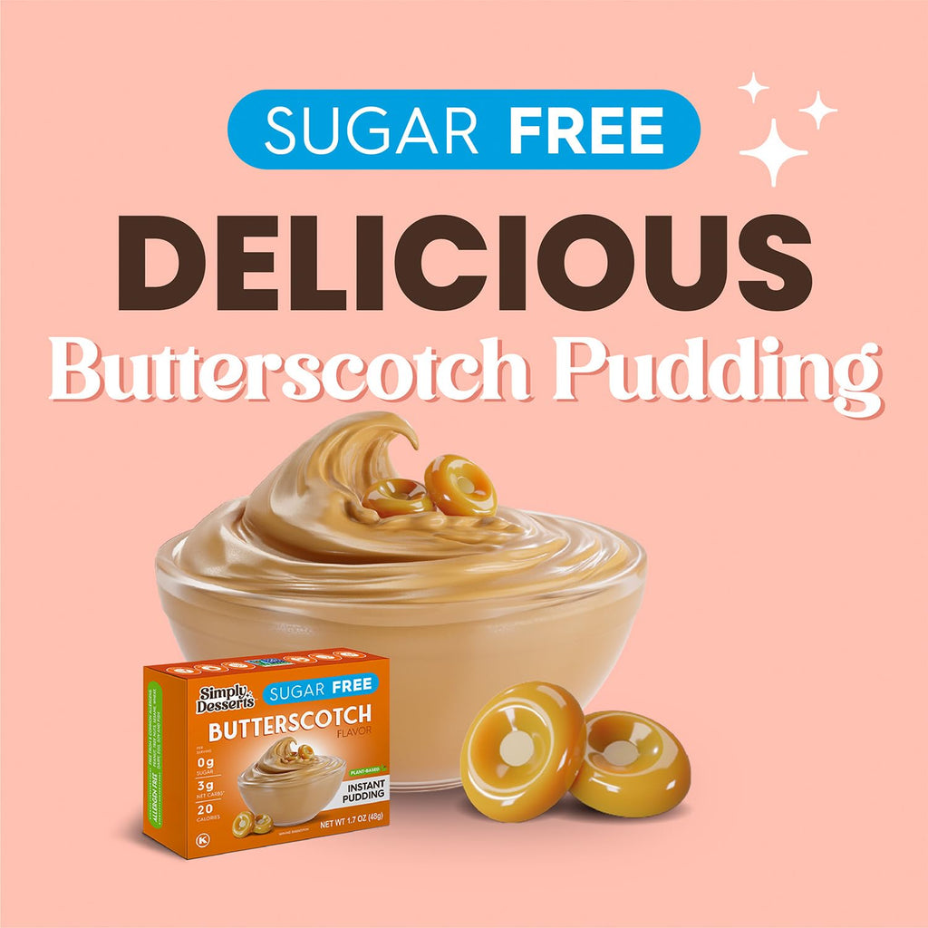 Simply Desserts Butterscotch Instant Pudding, Sugar-Free, 6-Pack – Healthy Dessert, Keto Snacks, Vegan & Diabetic-Friendly, Kosher, 1.7 Oz Ea