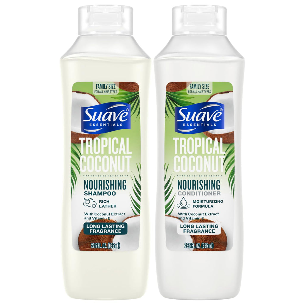 Suave Shampoo and Conditioner Set, Tropical Coconut – Everyday Nourishing Formulas with Botanical Extract and Vitamin E, 22.5 OZ Ea (2 Piece Set)