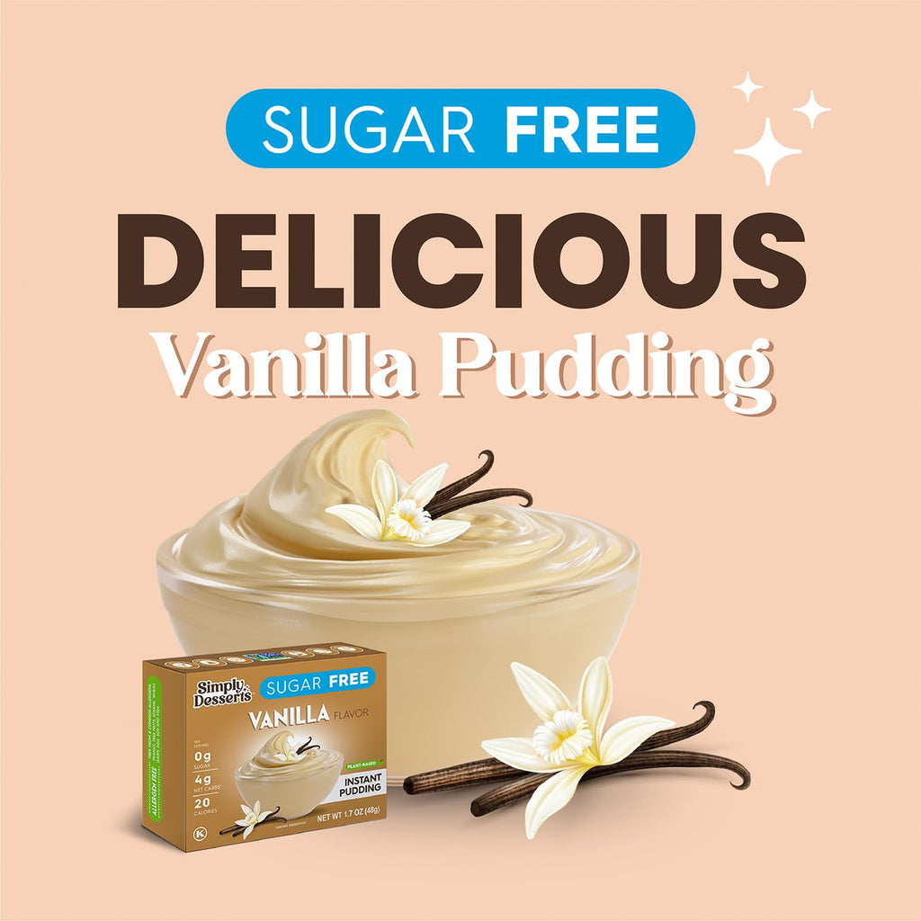 Simply Desserts Vanilla Instant Pudding, Sugar-Free, 6-Pack – Healthy Dessert, Keto Snacks, Vegan & Diabetic-Friendly, Kosher, 1.7 Oz Ea