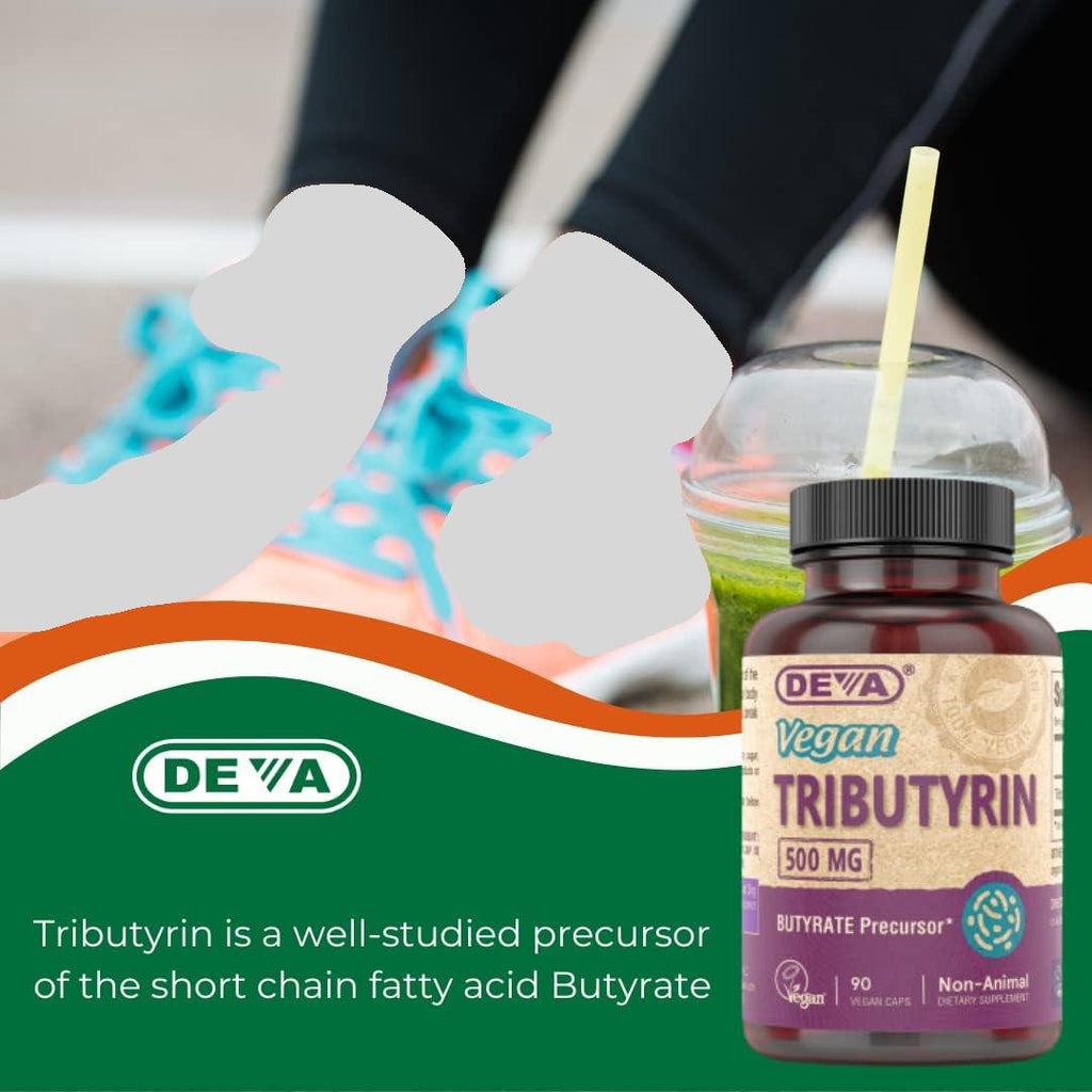 DEVA Vegan Tributyrin Supplement - Butyrate Precursor, Gut Barrier Support, 500 MG Vegan Capsules, Leaky Gut Support, 90 Count (Pack of 2)