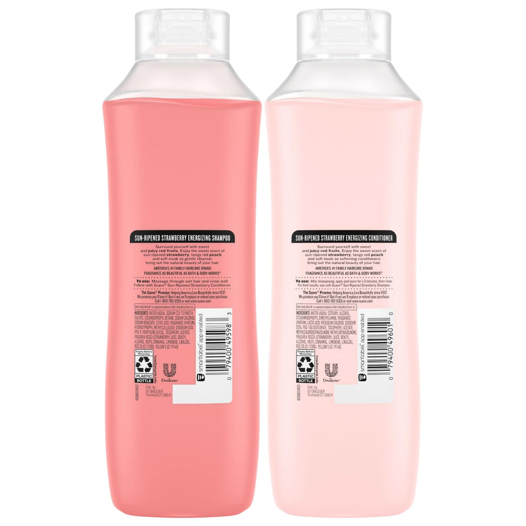 Suave Shampoo & Conditioner Set, Sun-Ripened Strawberry – Everyday Energizing Formulas with Fruit Extract & Vitamin E, 22.5 Oz Ea (2 Piece Set)