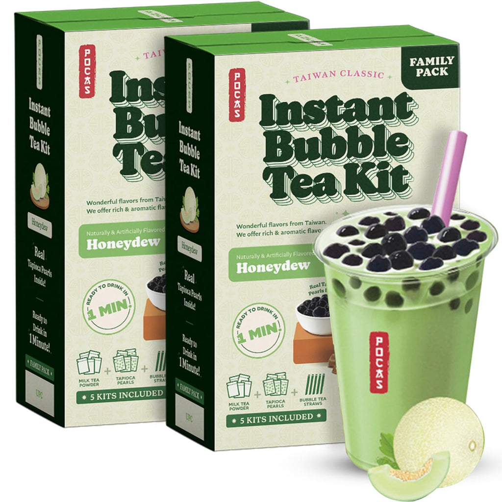 Pocas Bubble Tea Kit, Honeydew 2-Pack – Instant Milk Tea Powder with Authentic Tapioca Pearls for Instant Bubble Tea, 10 Kits
