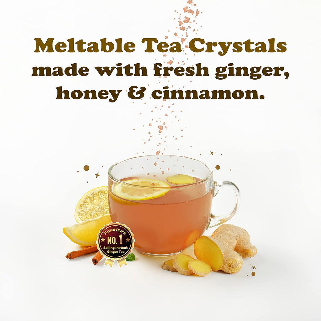 Pocas Honey Ginger Tea—Instant Powder Packets with Cinnamon & Ginger Honey Crystals Tea, Non-GMO/Gluten-Free/Caffeine-Free Tea, 20 Count (Pack of 2)