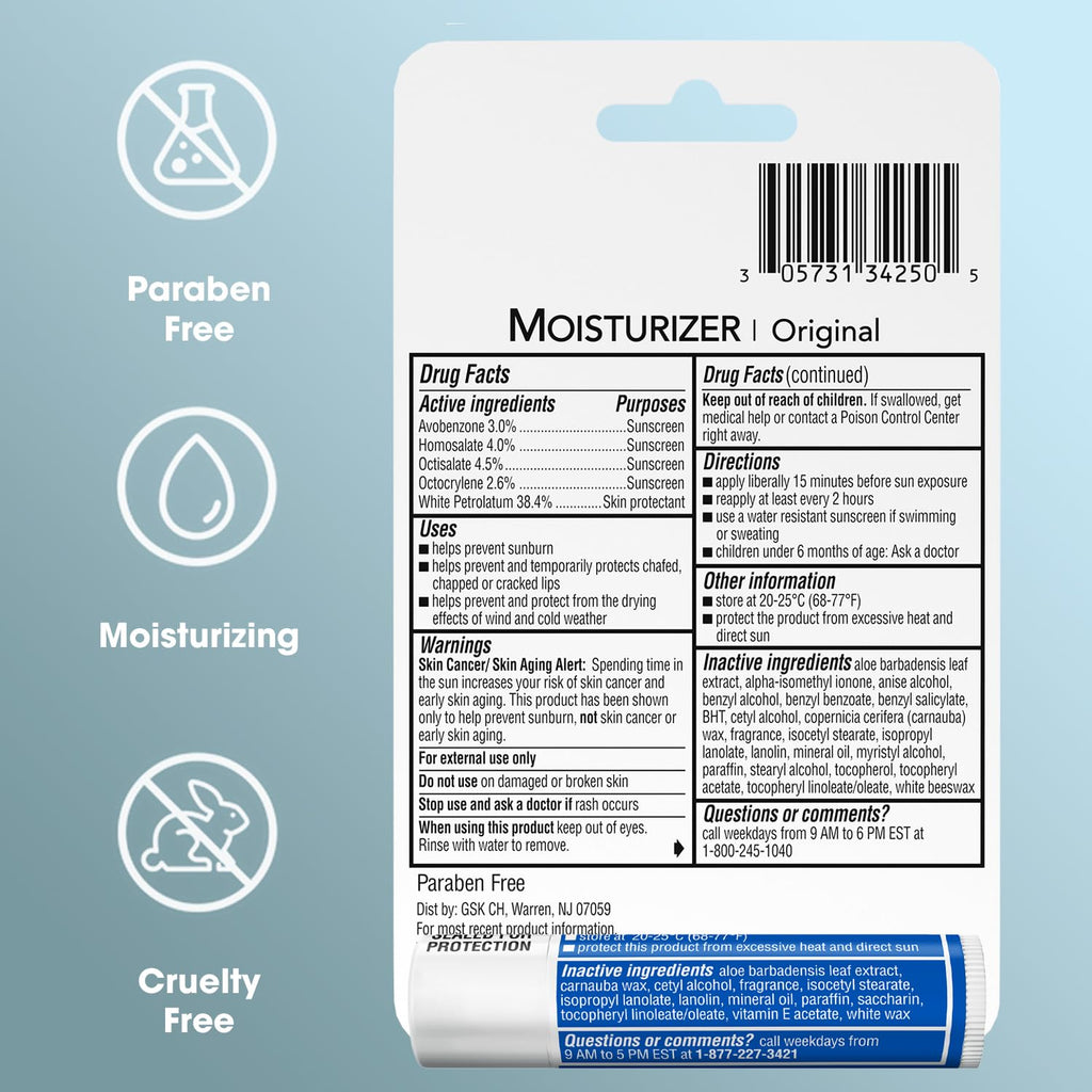 ChapStick Moisturizer 2-in-1 Lipcare 5-Pack (SPF 12 & 15) – Original Lip Balm with Broad Spectrum SPF, Aloe & Vitamin E, 0.15 Oz Ea