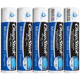 ChapStick Moisturizer 2-in-1 Lipcare 5-Pack (SPF 12 & 15) – Original Lip Balm with Broad Spectrum SPF, Aloe & Vitamin E, 0.15 Oz Ea