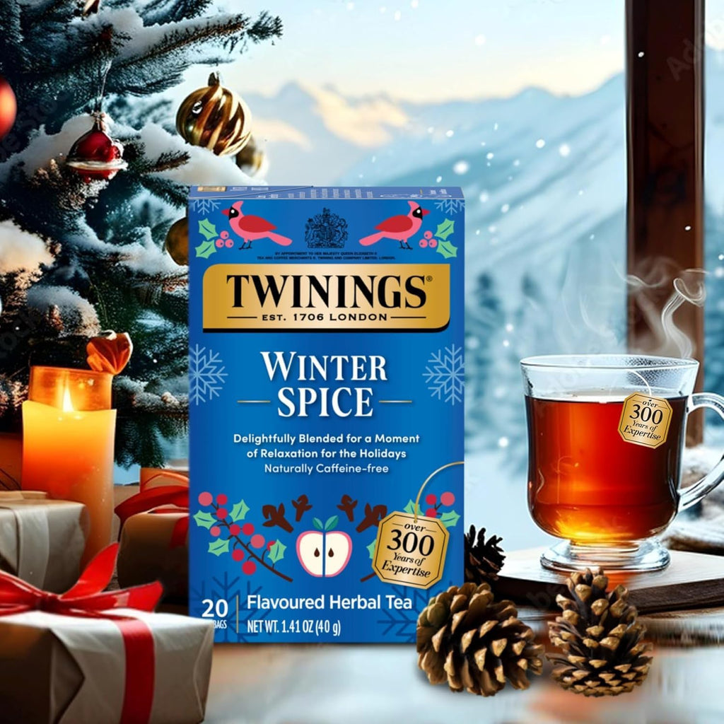 Twinings Holiday Sweet & Spicy Tea Variety 2-Pack – Caffeinated Christmas Tea and Caffeine-Free Winter Spice Herbal, Christmas Gift, 20 Tea Bags Ea