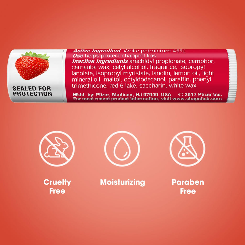ChapStick Lip Care, Classic Strawberry 12-Count – Bulk Lip Balm, Fruity & Sweet, 0.15 Oz Ea