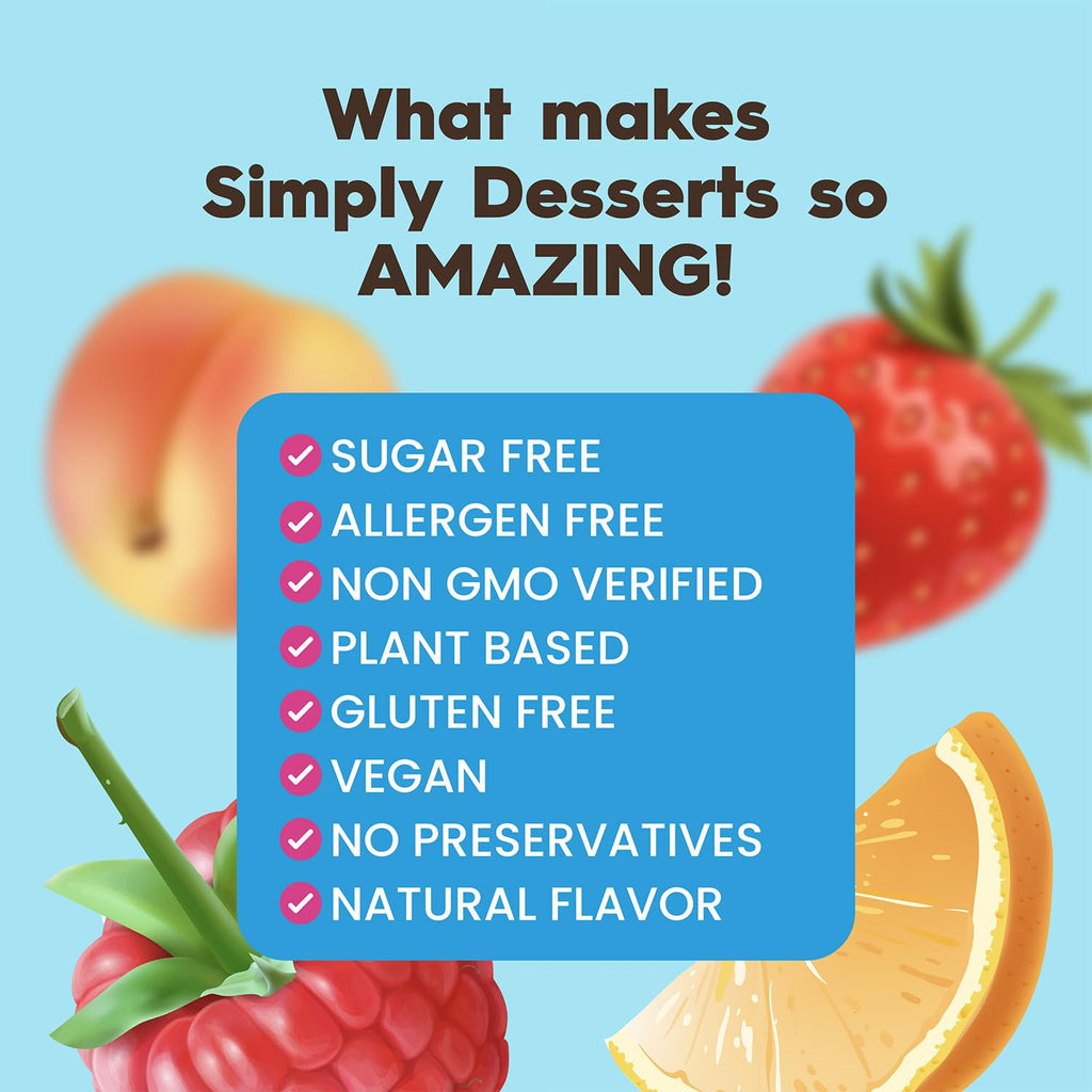 Simply Desserts Sugar-Free Jel Variety 12-Pack (Raspberry, Peach, Orange,Strawberry)-Vegan Dessert, Keto Snacks, Diabetic Friendly & Kosher, 1.7 Oz Ea