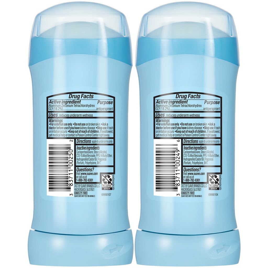 Suave Antiperspirant Deodorant for Women, Fresh & Powder Variety 2-Pack – Anti-Staining Invisible Solid Sticks, Talc-Free, 2.6 Oz Ea