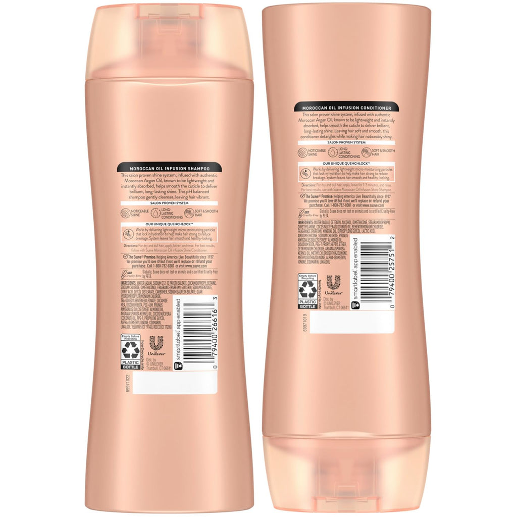 Suave Moroccan Oil Infusion Shampoo & Conditioner Set - Argan Oil for Damaged, Dry Hair, Shine & Healthy Locks, 12.6 Oz (2 Pieces)
