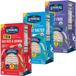 Lundberg Thin Brown Rice Cakes Variety 3-Pack – Regenerative Organic Lightly Salted, Salt-Free, and Red Rice & Quinoa (Salt-Free), 6 Oz Ea
