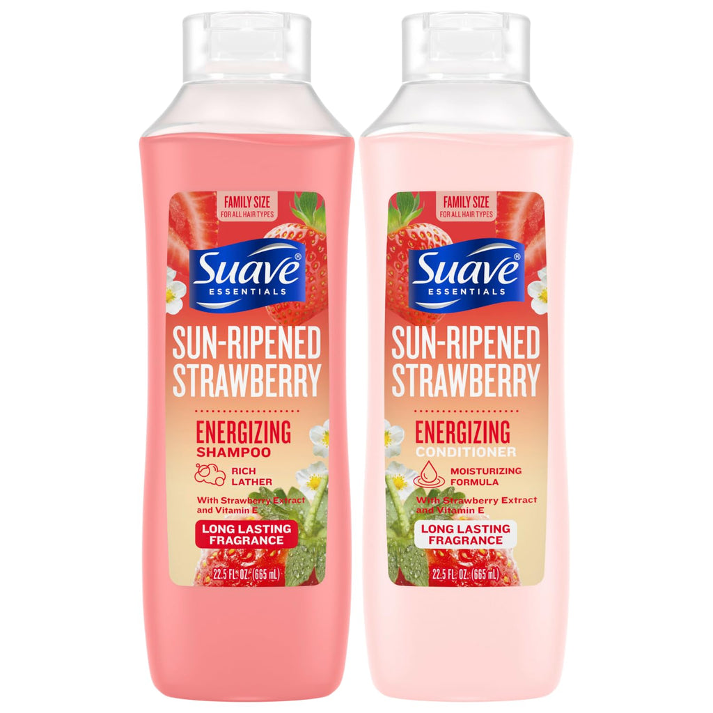 Suave Shampoo & Conditioner Set, Sun-Ripened Strawberry – Everyday Energizing Formulas with Fruit Extract & Vitamin E, 22.5 Oz Ea (2 Piece Set)