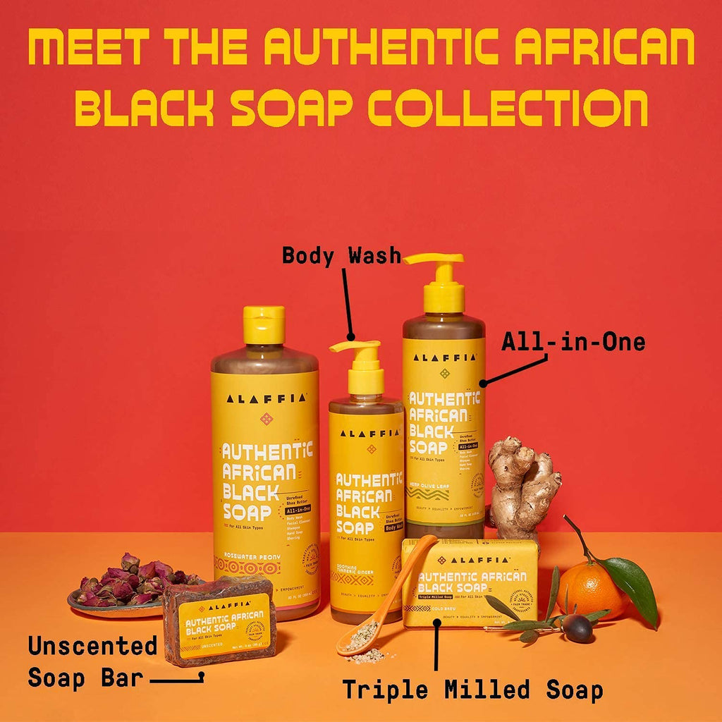 Alaffia Authentic African Black Soap, Hemp Olive Leaf – All-in-One Moisturizing Cleanser for Face, Hands, Body & Hair, 32 Oz