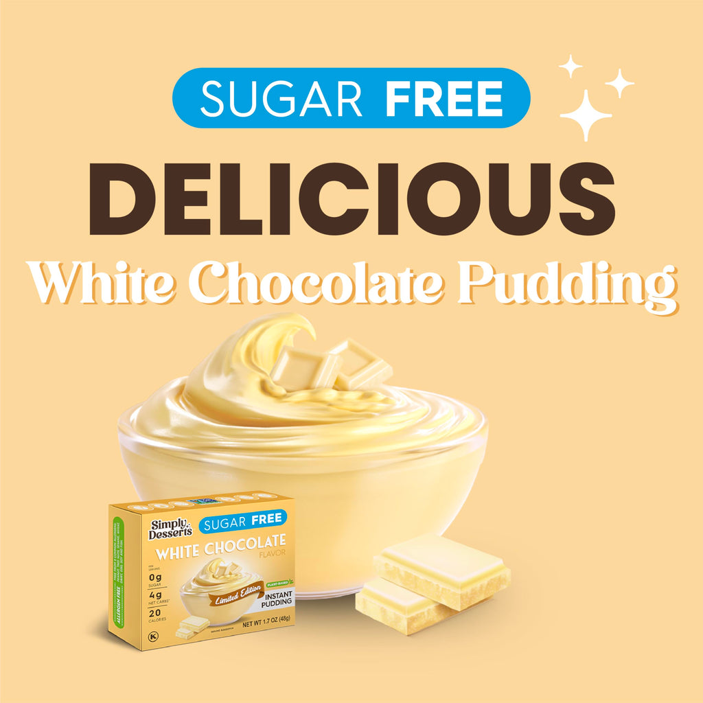 Simply Desserts White Chocolate Instant Pudding, Sugar-Free, 6-Pack – Healthy Dessert, Keto Snacks, Vegan & Diabetic-Friendly, Kosher, 1.7 Oz Ea