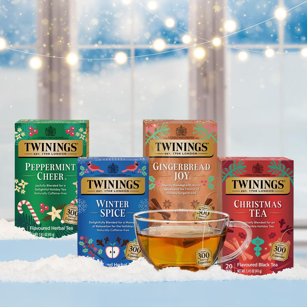 Twinings Holiday Sweet & Spicy Tea Variety 2-Pack – Caffeinated Christmas Tea and Caffeine-Free Winter Spice Herbal, Christmas Gift, 20 Tea Bags Ea