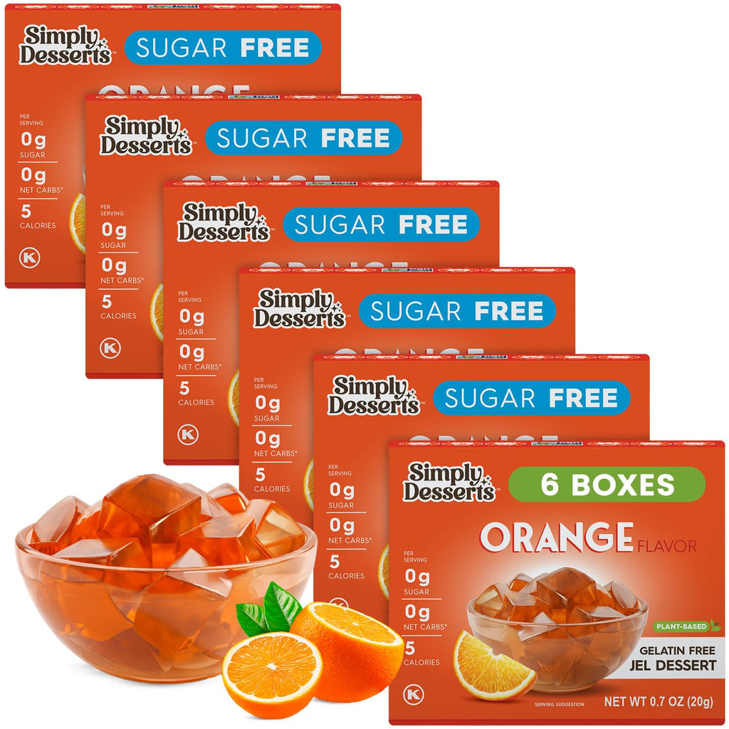 Simply Desserts Sugar-Free Orange Jel, 6-Pack – Vegan Dessert, Keto Snacks, Diabetic Friendly & Kosher, 1.7 Oz Ea
