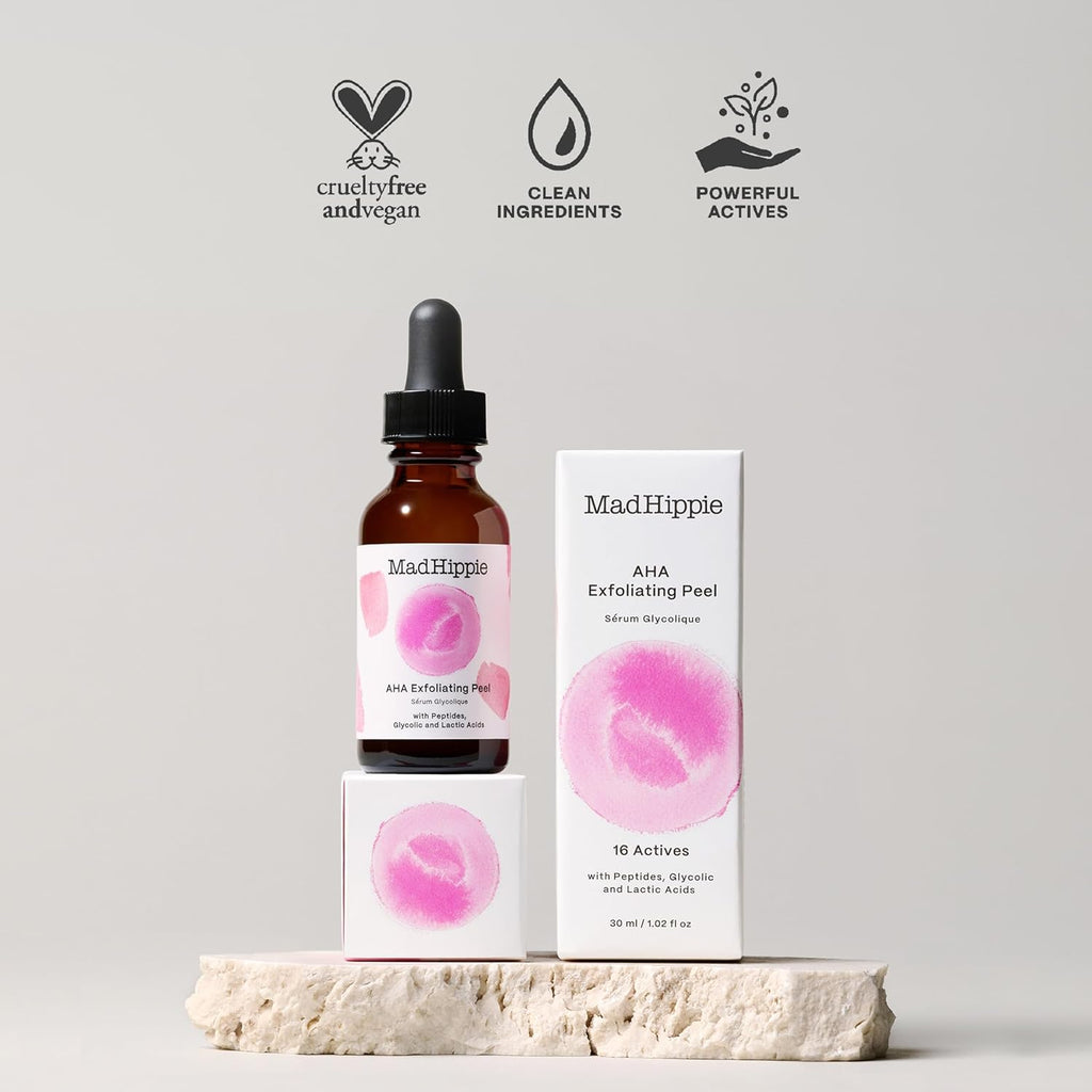 Mad Hippie AHA Exfoliating Peel – Lactic & Glycolic Acid Peel, Goji Berry, Peptides, Hyaluronic Acid & Niacinamide, Discoloration Correcting Serum, Anti-Aging, 1.02 Oz