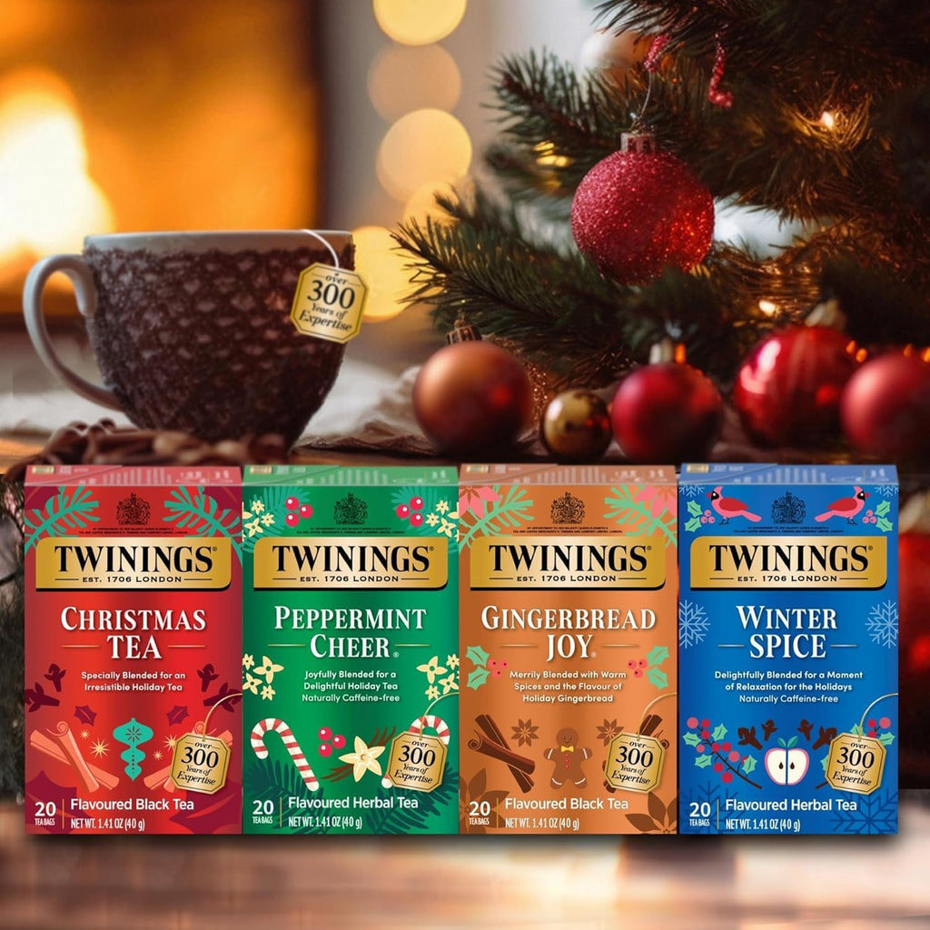 Twinings Holiday Sweet & Spicy Tea Variety 2-Pack – Caffeinated Christmas Tea and Caffeine-Free Winter Spice Herbal, Christmas Gift, 20 Tea Bags Ea