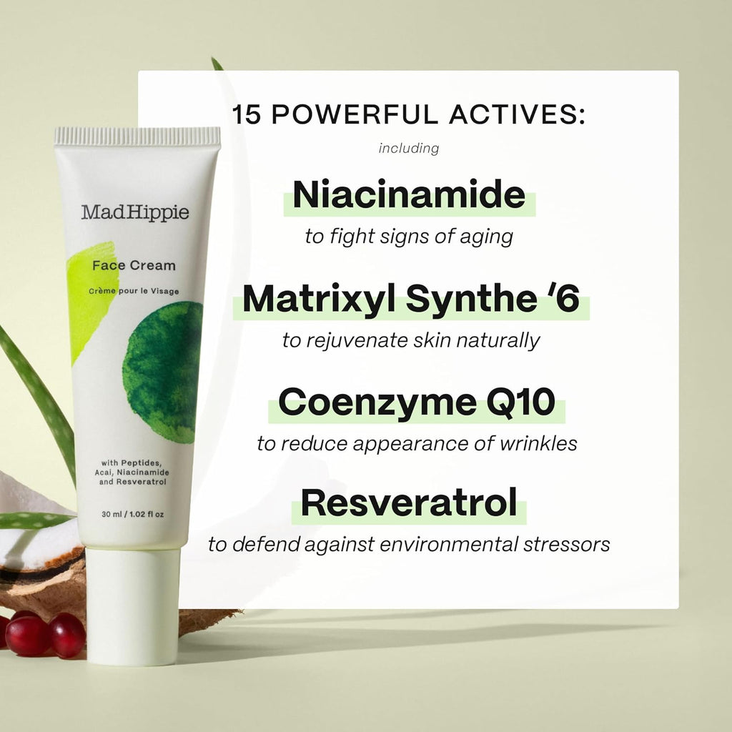 Mad Hippie Face Cream & Cream Cleanser Skin Care Set - Face Lotion for Women/Men with Niacinamide, Matrixyl Peptide Complex + Hydrating Facial Cleanser with Organic Jojoba Oil (2 Piece Set)