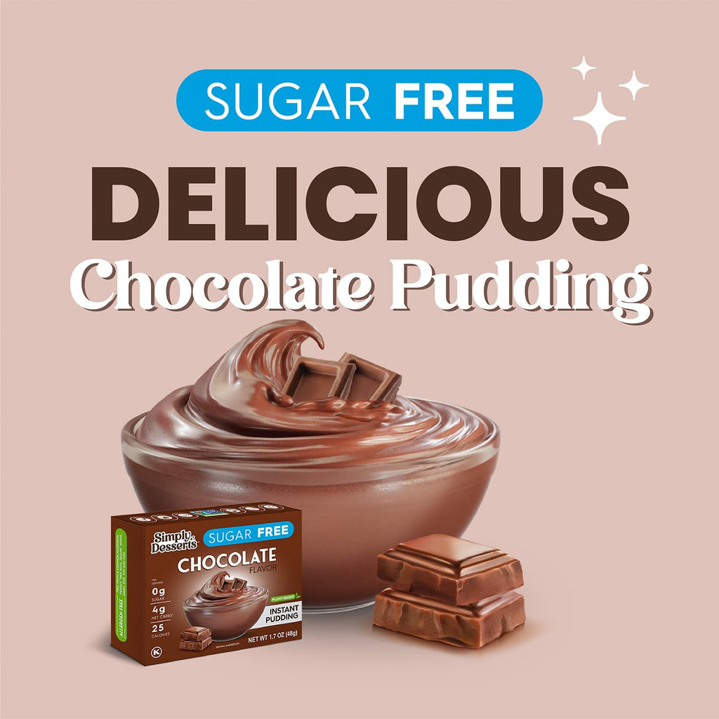 Simply Desserts Chocolate Instant Pudding, Sugar-Free, 6-Pack – Healthy Dessert, Keto Snacks, Vegan & Diabetic-Friendly, Kosher, 1.7 Oz Ea