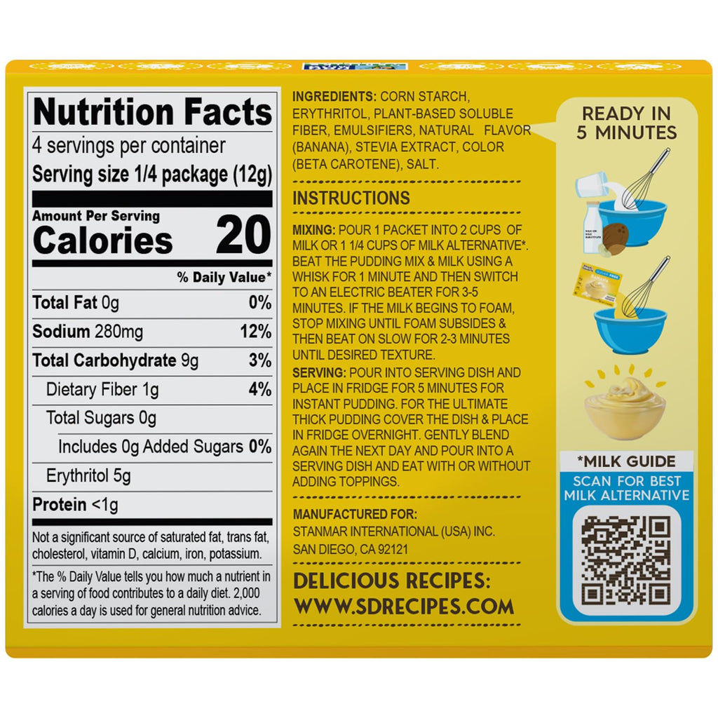 Simply Desserts Banana Instant Pudding, Sugar-Free, 6-Pack – Healthy Dessert, Keto Snacks, Vegan & Diabetic-Friendly, Kosher, 1.7 Oz Ea