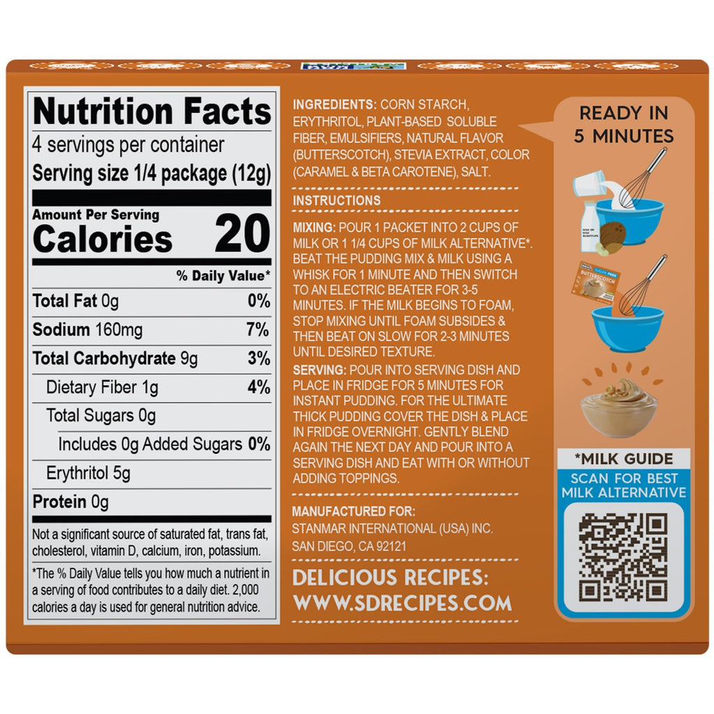 Simply Desserts Butterscotch Instant Pudding, Sugar-Free, 6-Pack – Healthy Dessert, Keto Snacks, Vegan & Diabetic-Friendly, Kosher, 1.7 Oz Ea