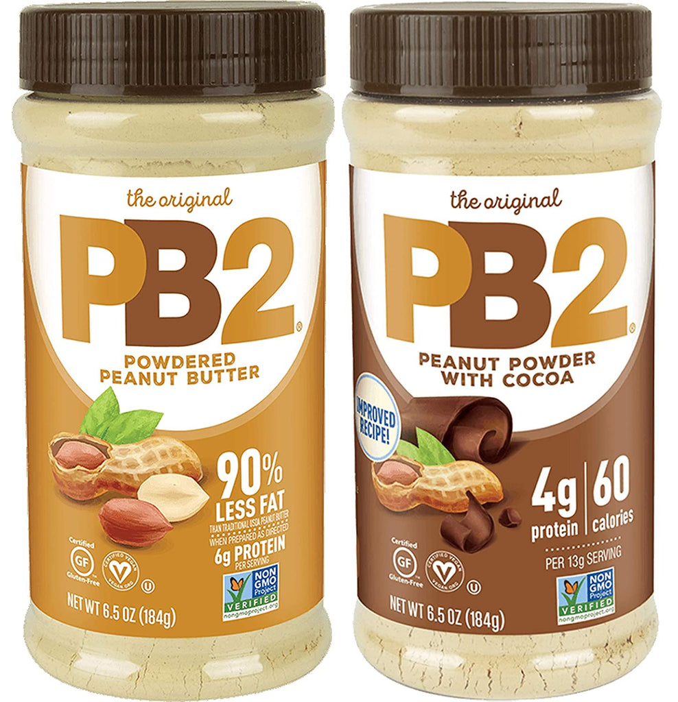 PB2 Powdered Peanut Butter Bundle, Gluten Free,Mix in Protein Shakes & Smoothies,Low Carb,Original Peanut Butter & Cocoa Flavors 2 Jars - 6.5 Oz Each