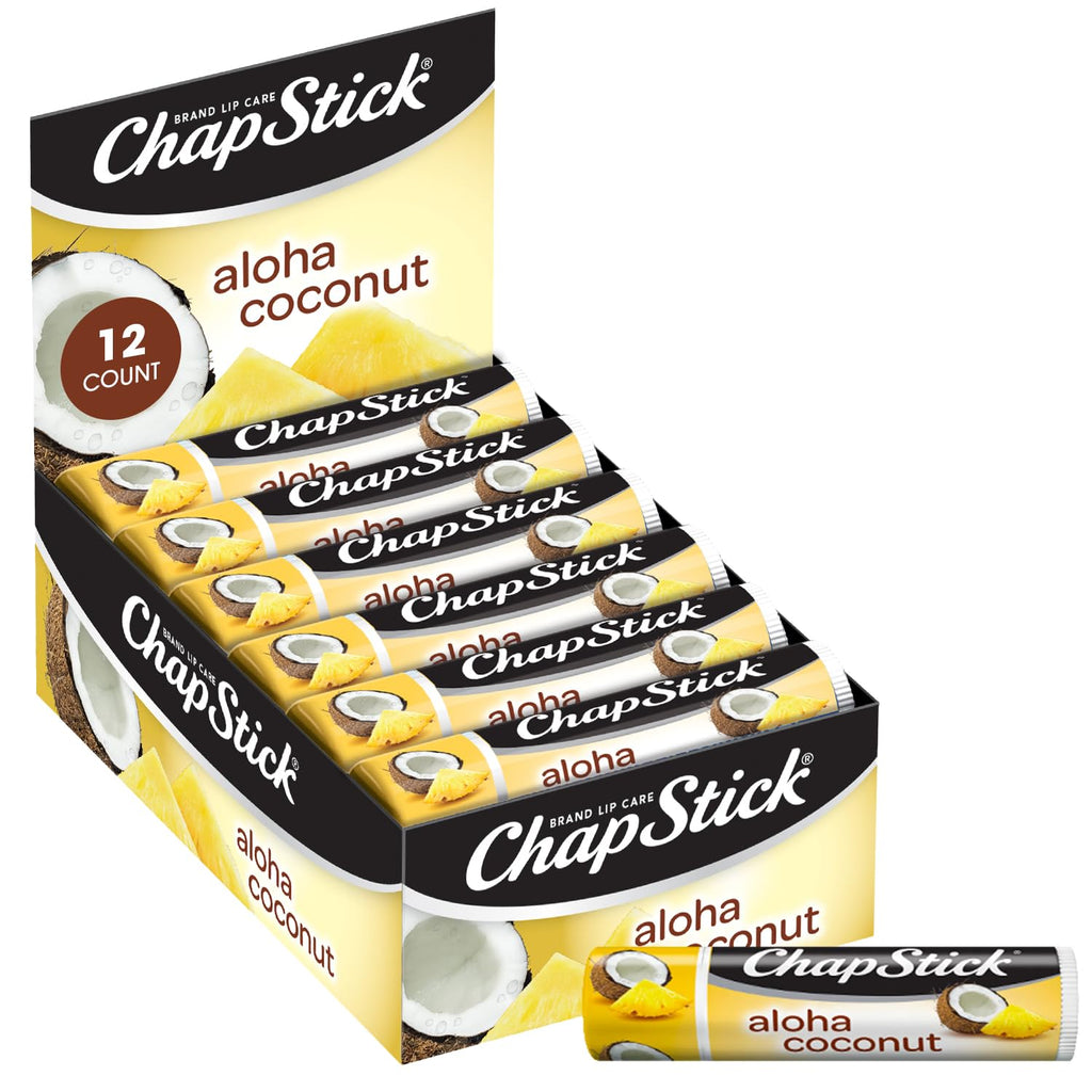 ChapStick Bulk Lip Balm, Aloha Coconut, 12-Pack – Luscious & Tropical Lip Moisturizer, 0.15 Ea 