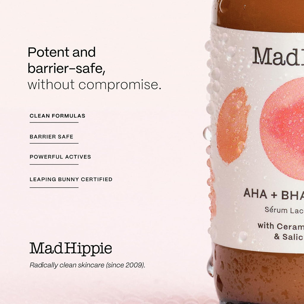 Mad Hippie AHA + BHA Milk Serum – Gentle Exfoliating Face Serum with Ceramide NP, Glycolic, Lactic & Salicylic Acids, 2 Fl Oz
