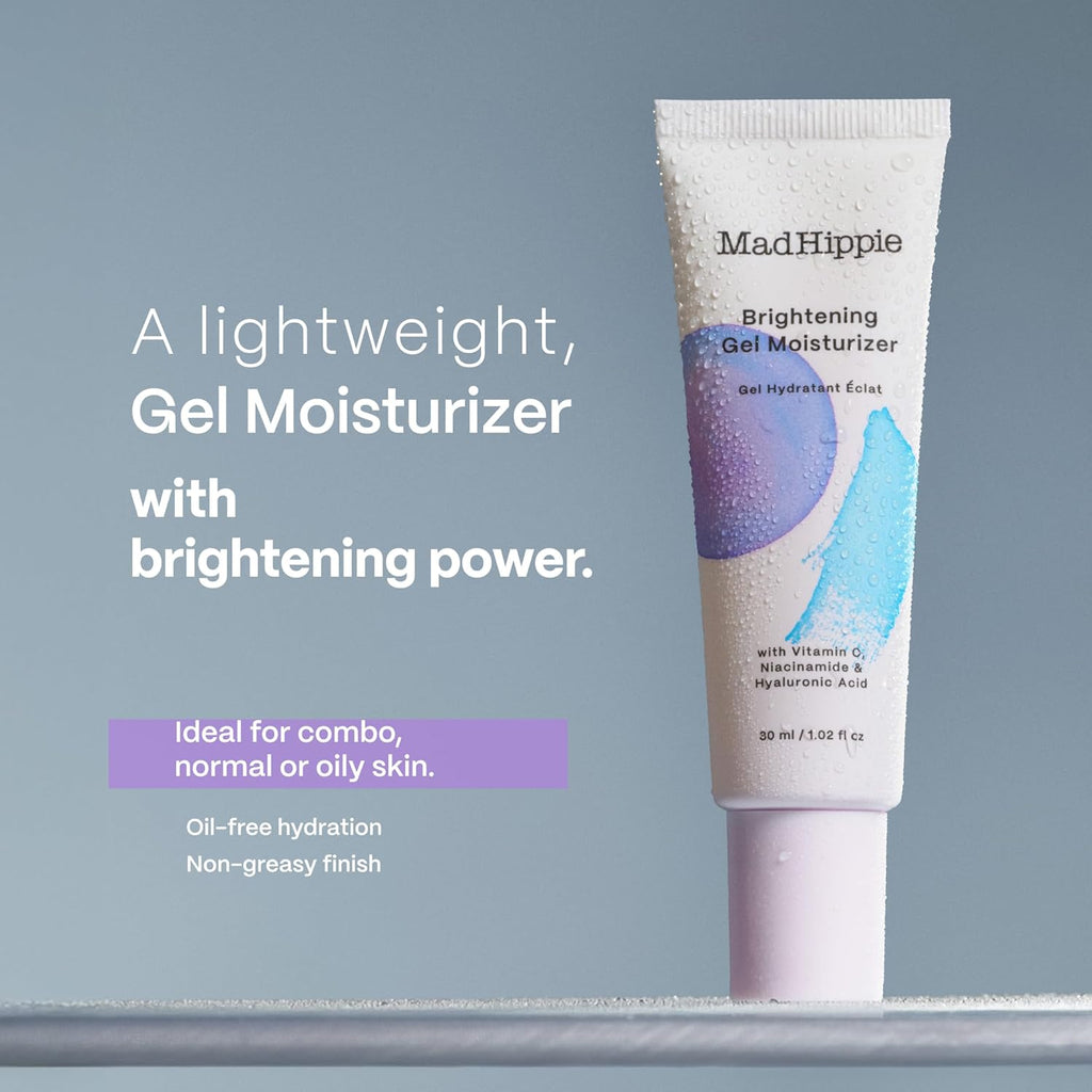 Mad Hippie Facial Moisturizer, Brightening Gel with Vitamin C, Niacinamide & Hyaluronic Acid – Oil-Free Moisturizer for Oily Skin, 1.02 Fl Oz