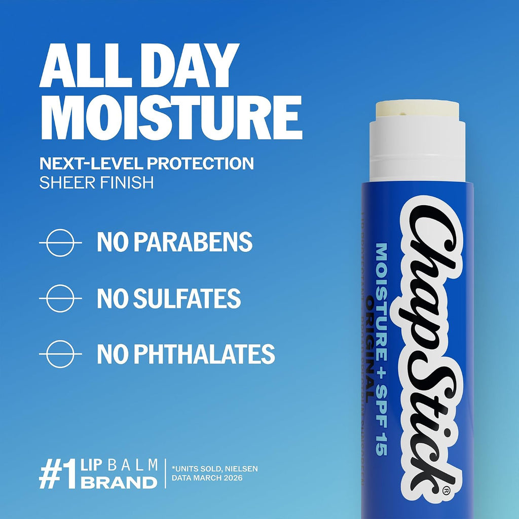 ChapStick Moisture + SPF 15 Bulk Lip Balm Sunscreen 12-Pack, 0.15 Oz Ea