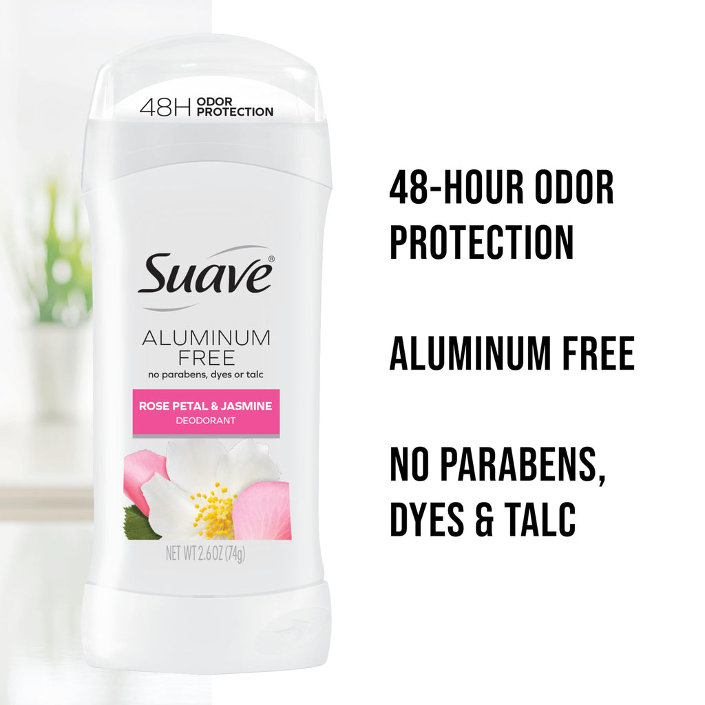 Suave Aluminum-Free Deodorant, Rose Petal & Jasmine, 2.6 Oz