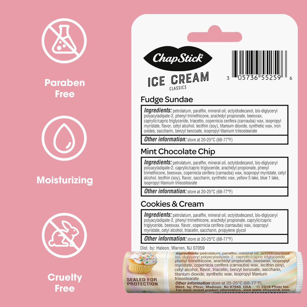 ChapStick Lip Care Bundle – Ice Cream Classics + Cake Batter Lip Balm, 0.15 Oz Ea (5 Piece Set)
