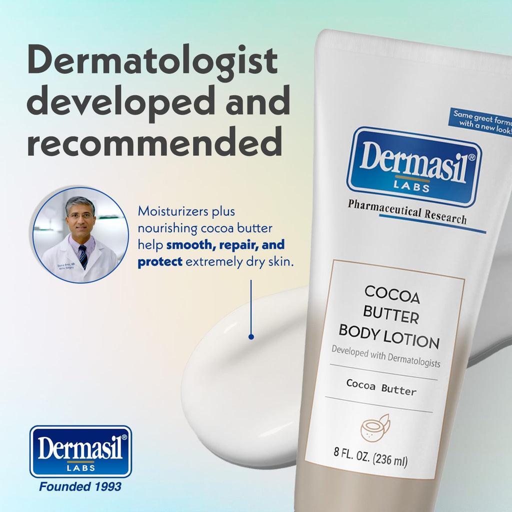 Dermasil Body Lotion, Cocoa Butter, 3-Pack – Non-Greasy, Fast-Absorbing, Sweet Scent, 8 Oz Ea